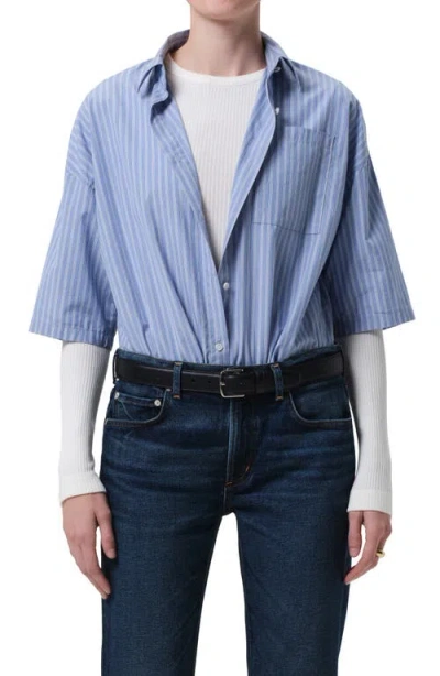 Citizen Of Humanity Citizens Of Humanity Frances Cape Crop Cotton Button-up Shirt In Blue
