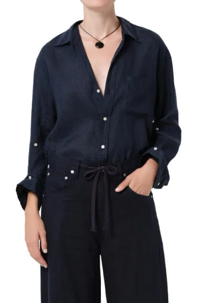 Citizen Of Humanity Citizens Of Humanity Kayla Button-up Linen Shirt In Blue
