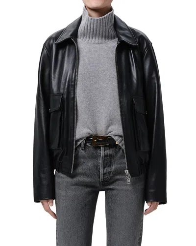 Citizen Of Humanity Citizens Of Humanity Leather Zip Front Bomber Jacket In Black