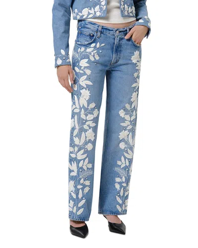 Citizen Of Humanity Citizens Of Humanity Lindz Floral Embroidered Easy Straight Jeans In Cupid In Blue