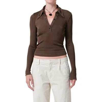 Citizen Of Humanity Citizens Of Humanity Shaea Long Sleeve Rib Polo In Brown