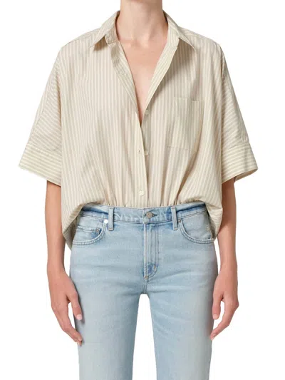 Citizen Of Humanity Claire Origami Shirt In Ciro Stripe In Neutral