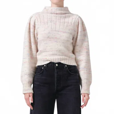 Citizen Of Humanity Claudia Turtleneck Puff Sleeve Sweater In Confetti Marl In Gray