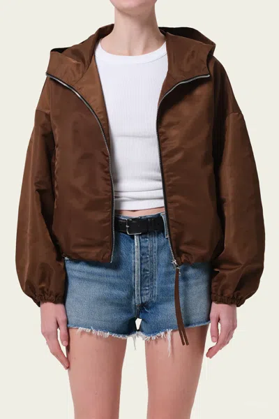 Citizen Of Humanity Cropped Nylon Windbreaker In Brown