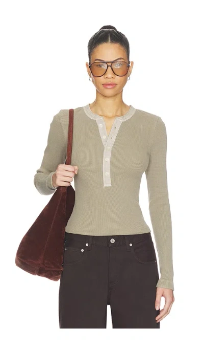 Citizen Of Humanity Drea Waffle Henley Top In Gray