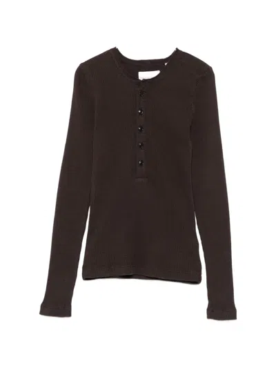 Citizen Of Humanity Drea Waffle-knit Henley Top In Brown