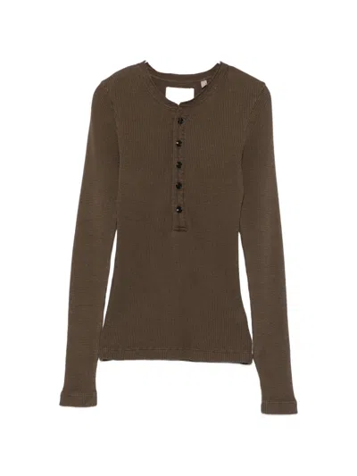 Citizen Of Humanity Drea Waffle-knit Henley Top In Green