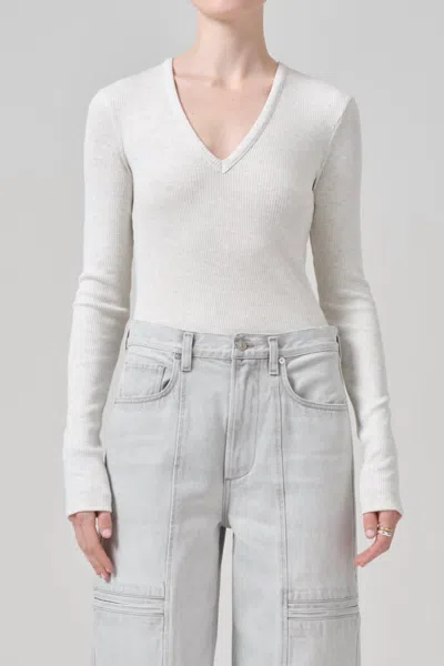 Citizen Of Humanity Emma V-neck Top In Pashmina In White