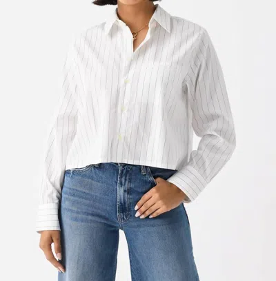 Citizen Of Humanity Fino Cropped Button Up Shirt In Clove Stripe In White