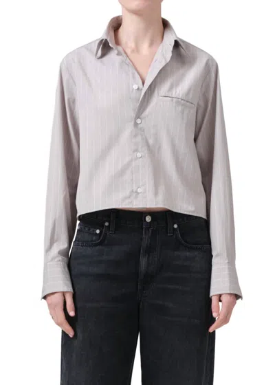 Citizen Of Humanity Fino Cropped Shirt In Tailor Grey Stripe In Multi