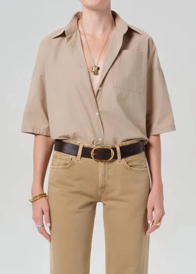 Citizen Of Humanity Frances Cropped Cape Button Up Shirt In Catalina (lt Beige) In Multi