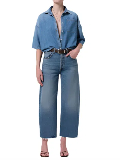Citizen Of Humanity Frances Cropped Cape Button Up Shirt In Skyland In Multi