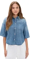Citizen Of Humanity Frances Cropped Cape Button Up Shirt Skyland