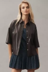 Citizen Of Humanity Frances Cropped Cape Buttondown Shirt In Burgundy
