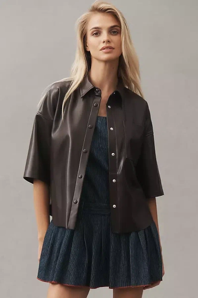 Citizen Of Humanity Frances Cropped Cape Buttondown Shirt In Brown