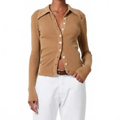 Citizen Of Humanity Gila Long Sleeve Polo In Marcona In Brown