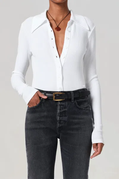 Citizen Of Humanity Gila Long Sleeve Polo Top In White