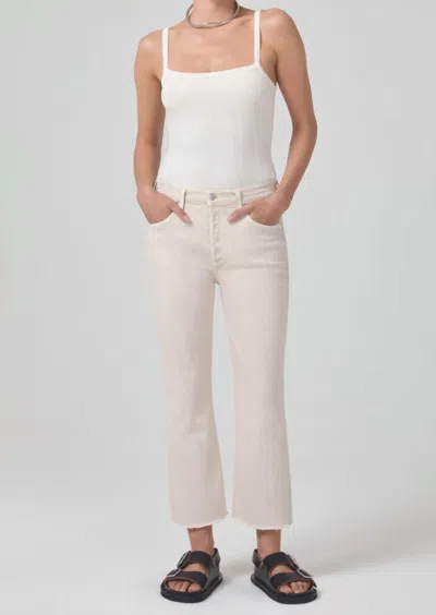 Citizen Of Humanity Isola Zip Cropped Bootcut Jeans In Almondette In White
