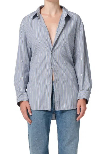 Citizen Of Humanity Kayla Long Sleeve Shirt In Frida Stripe In Blue