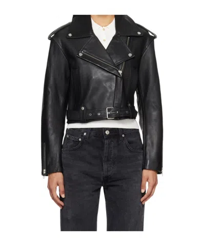 Citizen Of Humanity Kindra Cropped Moto Leather Jacket In Black