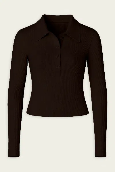 Citizen Of Humanity Long Sleeve 60's Polo In Chocolate In Multi