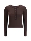 Citizen Of Humanity Varra Ribbed Stretch Cotton And Lyocell-blend Henley Top In Brown