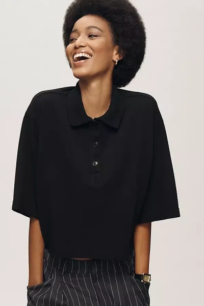 Citizen Of Humanity Lowen Boxy Polo Shirt Top In Black
