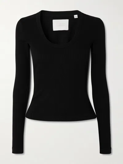 Citizen Of Humanity Mara Ribbed Stretch Cotton And Lyocell-blend Jersey Top In Black