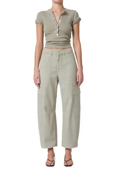 Citizen Of Humanity Marcelle Low Slung Cargo Sateen Pant In Matcha In Multi