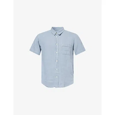 Citizen Of Humanity Mens Stone Blue Cairo Short-sleeve Linen Shirt