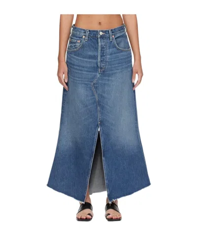 Citizen Of Humanity Mina Denim Midi Skirt In Blue