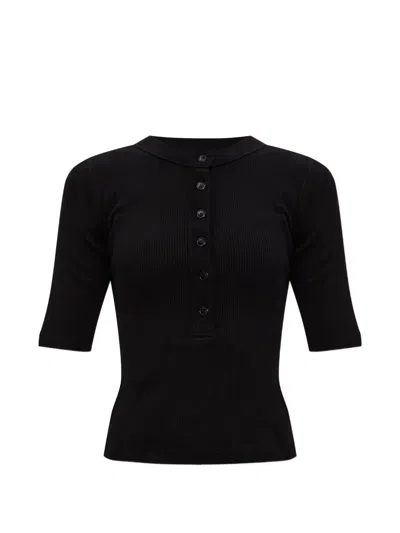 Citizen Of Humanity Nali Ribbed-knit Button-up Top In Black