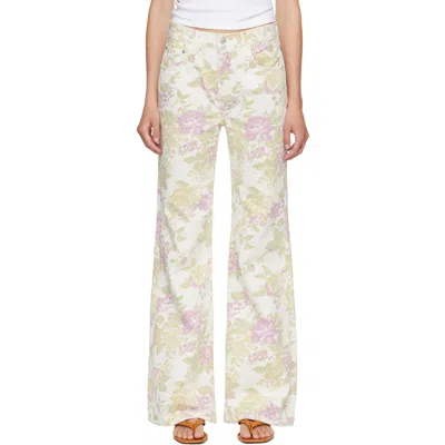 Citizen Of Humanity Off-white & Pink Kimberly 70's Flare Jeans
