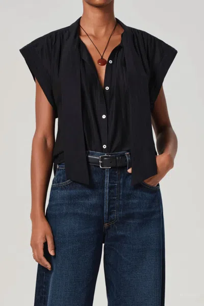 Citizen Of Humanity Penny Blouse With Tie Neck In Black