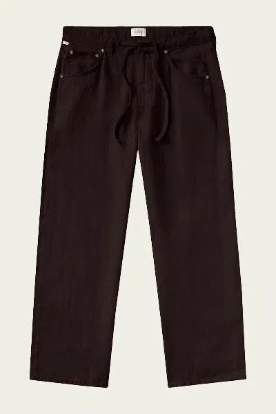 Citizen Of Humanity Petite Brynn Drawstring Linen Trouser In Chocolate In Brown
