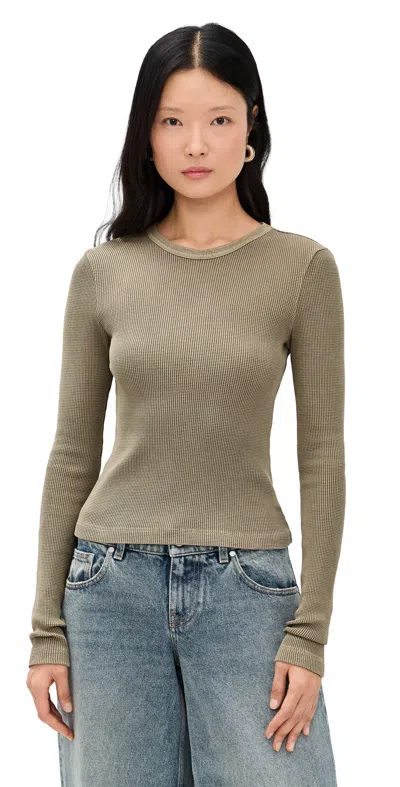 Citizen Of Humanity Pillar Waffle Crewneck Top In Green