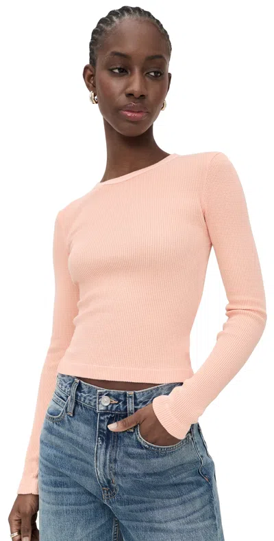 Citizen Of Humanity Pilar Waffle Crewneck Top Melon Crème In Pink