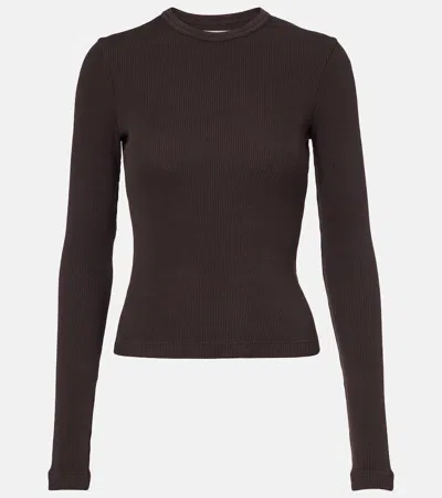 Citizen Of Humanity Pilar Waffle-knit Cropped Cotton Top In Brown