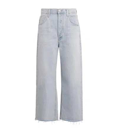 Citizen Of Humanity Ayla Cropped Frayed High-rise Wide-leg Jeans In Blue