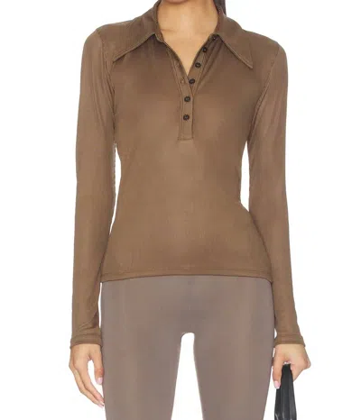 Citizen Of Humanity Shaea Long Sleeve Henley Polo In Cocoa In Brown
