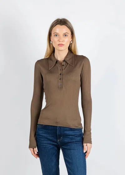 Citizen Of Humanity Shaea Long Sleeve Polo In Cocoa In Animal Print