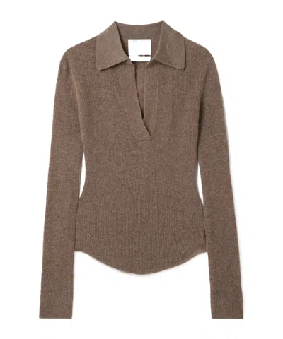 Citizen Of Humanity Simone Ribbed Wool And Cashmere-blend Polo Sweater In Brown