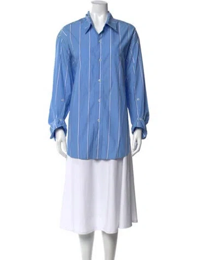 Pre-owned Citizen Of Humanity Striped Long Sleeve Button-up Top In Blue