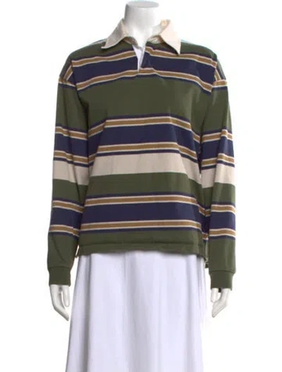 Pre-owned Citizen Of Humanity Striped Long Sleeve Polo In Green