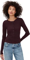 Citizen Of Humanity Varra Ribbed Stretch Cotton And Lyocell-blend Henley Top In Burgundy