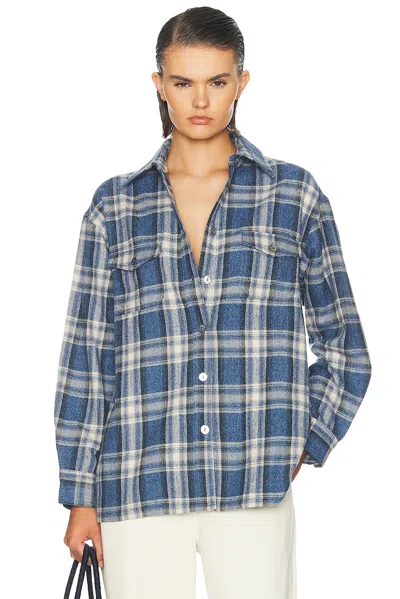 Citizen Of Humanity Vintage Long Button Up Shirt In Marina Plaid