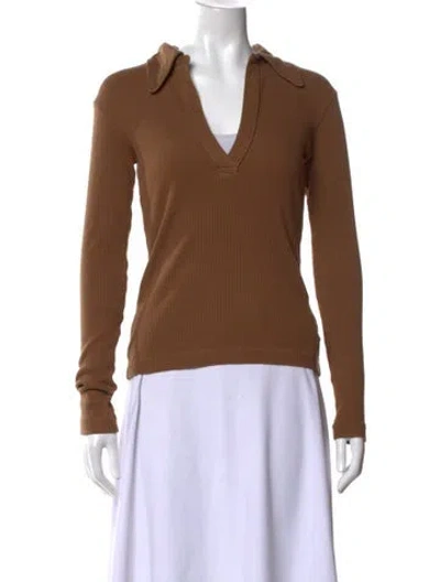 Pre-owned Citizen Of Humanity V-neck Long Sleeve Polo In Brown