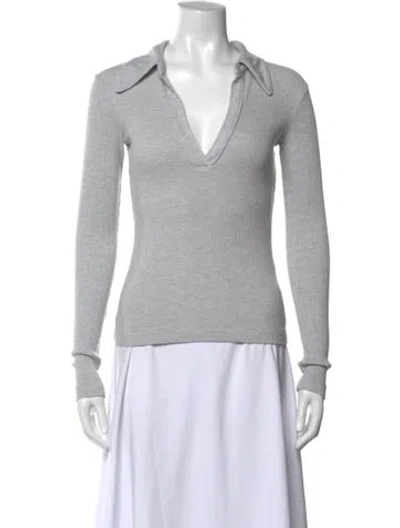 Pre-owned Citizen Of Humanity V-neck Long Sleeve Polo In Gray