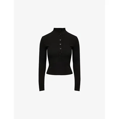 Citizen Of Humanity Womens Citizens Of Humanity Sheena Cotton-blend Rib-knit Henley In Black