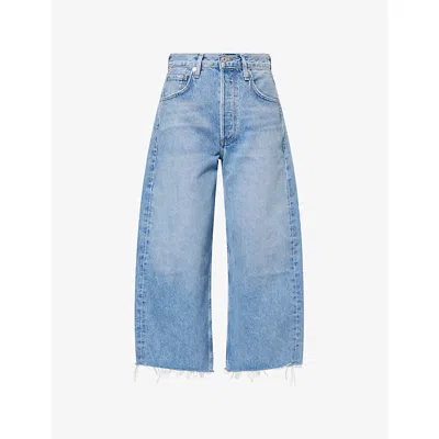 Citizen Of Humanity Womens Honour (lt/md Indigo) Ayla Raw-hem Crop Denim Jeans In Blue